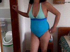 Stepson begs stepmom to strip naked on beach - amateur mature latina gets wild