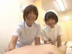 Aziatisch, Grote mammen, Groep, Handbeurt, Japaans, Verpleegster, Trio