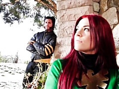 Gorgeous redhead model Andy San Dimas is getting fucked in the cowgirl pose