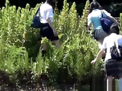 Uniformed Asian Sluts Pee Outdoors