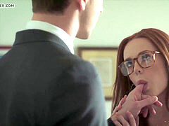 Bondage discipline sadomasochisme, Pijpbeurt, Gebondenheid, Dominatie, Sperma in gezicht, Roodharige vrouw, Vastgebonden