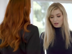 Blondine, Hd, Lesbisch, Lecken, Natürlichen titten, Muschi, Rotschopf, Titten