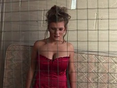 Big tits blonde is being locked in the bathroom and fucked by two huge rods