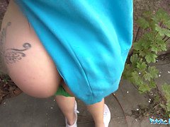 Brunette jogger with amazing ass measures massive cock before taking it in POV