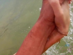 Bikini, Rubia, Al aire libre, Pequeña, Pov, Público, Afeitado, Tetas