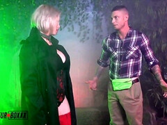 Arsch, Blondine, Blasen, Vollbusig, Frau, Handjob