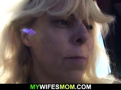 Son-in-law bangs her old pussy outdoors