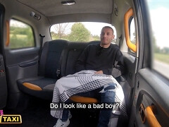 Lady Gang catches guy jerking off in backseat of taxi and gives him a hard rough fuck
