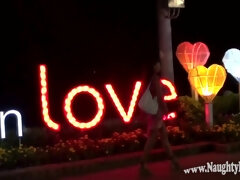 Horny big tits MILF public naked on Disco