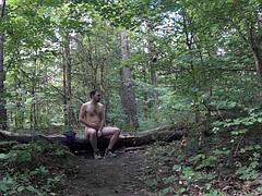 Outdoor in chains getting caught handjob