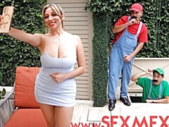 Bitchy doll with round ass Letzy Lizz drilled by two big dicks