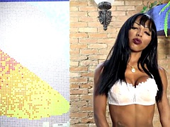 Chica, Consolador, Ébano, Latina, Masturbación, Transexual, Solo, Juguetes