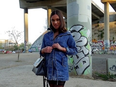 Frisky babe Alyssa Reece servicing Jordi's cock in public