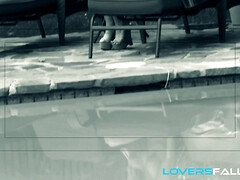 Buxom bikini blond hair babe stripping and making love outdoors