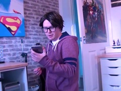 Pretty Blonde Abbi Price sucks on nerd cock