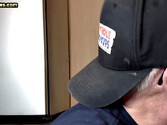 Mature gay bottom fucked by gloryhole after sucking