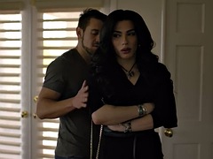 Cockhungry tiny TS lover got bareback in cowgirl on bed