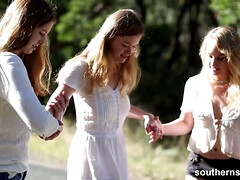 Rubia, Morena, Hembra, Desnudo, Natural, Tetas naturales, Al aire libre, Pelirrojo