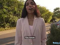 Violeta Grey's bubble butt drilled hard in public after getting bent over and fucked from behind