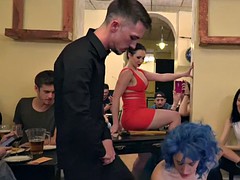 Blue haired slave begging for public disgrace