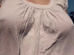 Braless Bouncing Boobs in Shirt While Walking and Running - outdoors