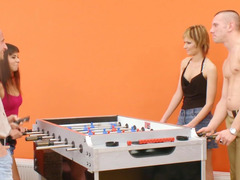 Swinger couples have foursome after playing table football