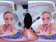 POV VR solo with pink shaved pussy and big natural tits close up