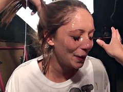 Cute girl's face drenched in spit