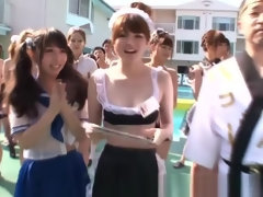 Godly Japanese whore is in love with a group sex in public place