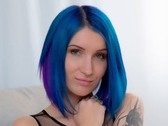 Blue-haired cutie Keoki Star opens her little crack for a big dick