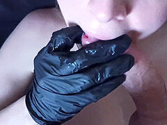 Masked quarantine: steaming sexy wild sloppy blow-job, double cum in facehole