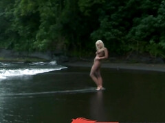 Strand, Blondine, Blasen, Schwanz, Masturbation, Im freien
