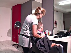 German Mother Fucks public with customer after Hairdressing