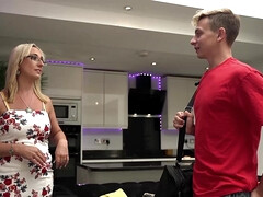 デカパイ, ブロンド, フェラチオ, なめる, 淫乱熟女, オマンコ