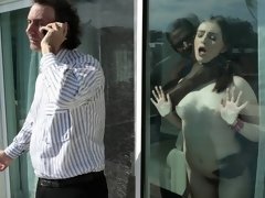 デカ尻, ブロンド, フェラチオ, 毛深い, 手コキする, 異人種間, ティーン, オッパイの