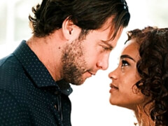 Raven-haired chick Scarlit Scandal jumps on a huge white dick