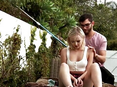 18, ブロンド, ボンデージ, 大学生, 手コキする, なめる, マッサージ, オマンコ