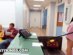 Sneaky Kiara Cole sucks cock in waiting room