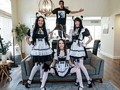 デカ尻, デカチン, フェラチオ, 茶髪の, バック, メイド, ティーン, オッパイの