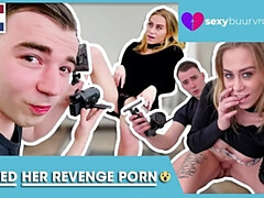 素人, デカパイ, ブロンド, フェラチオ, 彼氏, 指いじり, 裸, ストリップ