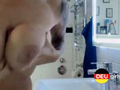 茶髪の, ヨーロピアン, ドイツ人, 乳首, シャワー