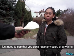 素人, アジア人, フェラチオ, 茶髪の, チン, お金, アウトドア, 小柄