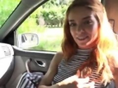 Lovely blonde teen blowing step dad's cock inside his car