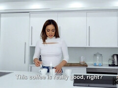 黒人, ブロンド, フェラチオ, 茶髪の, 顔射, ジーンズ, キッチン, 三人