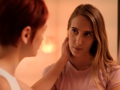 69 negenenzestig, Vingeren, Zoenen, Lesbisch, Likken, Masturbatie, Roodharige vrouw, Strippen