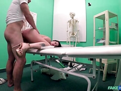Doctor fucks shaven Russian pussy