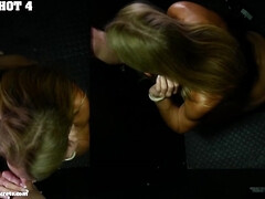 Grote mammen, Bruinharig, Sperma shot, Diep in de keel, Muurgat, Handbeurt, Rijpe lesbienne, Tieten likken