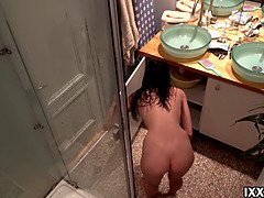 浴室, 淫乱熟女, 裸, オマンコ, スパイ, 義母, オッパイの, ウェブカメラ