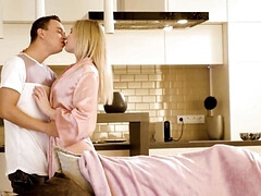 18 jahre, Grosser schwanz, Blondine, Blasen, Schwanz, Handjob, Lingerie, Titten