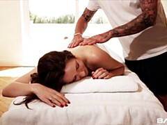 Samantha Bentley rubs her clit as her massage therapist fucks her deep